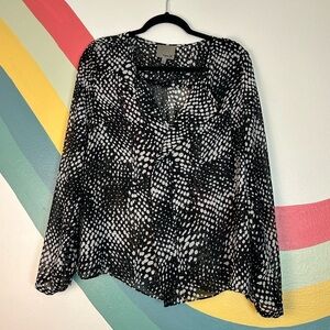 Anthropologie Aryn K. Black White Polka Dot Ruffle Long Sleeve Blouse Size Large